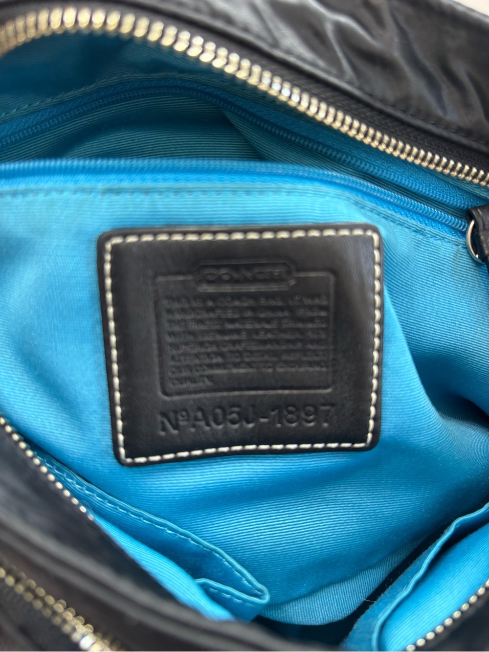 Vintage Coach Black Goth Punk Aesthetic Crossbody with Bright Blue Interior - Picture 9 of 15